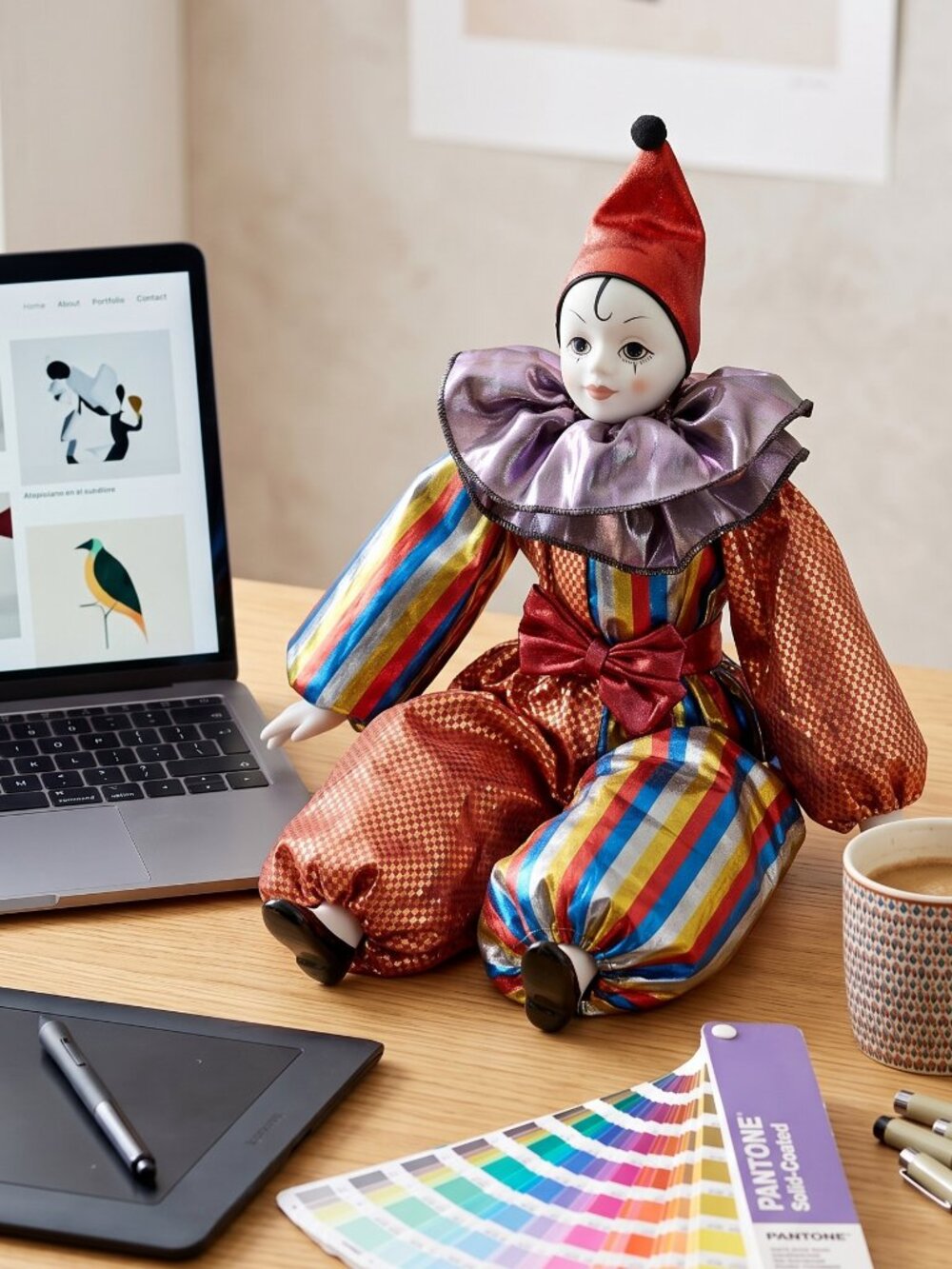 Enesco Vintage Nostalgic Lady Jester Porcelain Doll 1985 Collectible Colorful